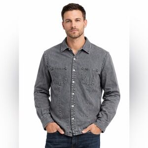 Vintage Ralph Lauren Faded Black Denim Snap Front Shirt Jacket Made in USA L